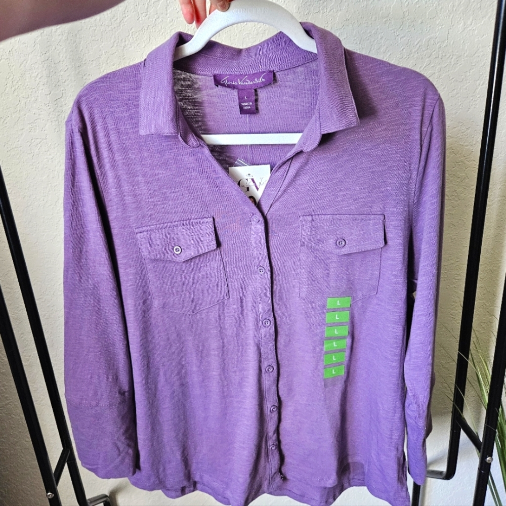 Purple Button-Up Shirt 100% Cotton NWT